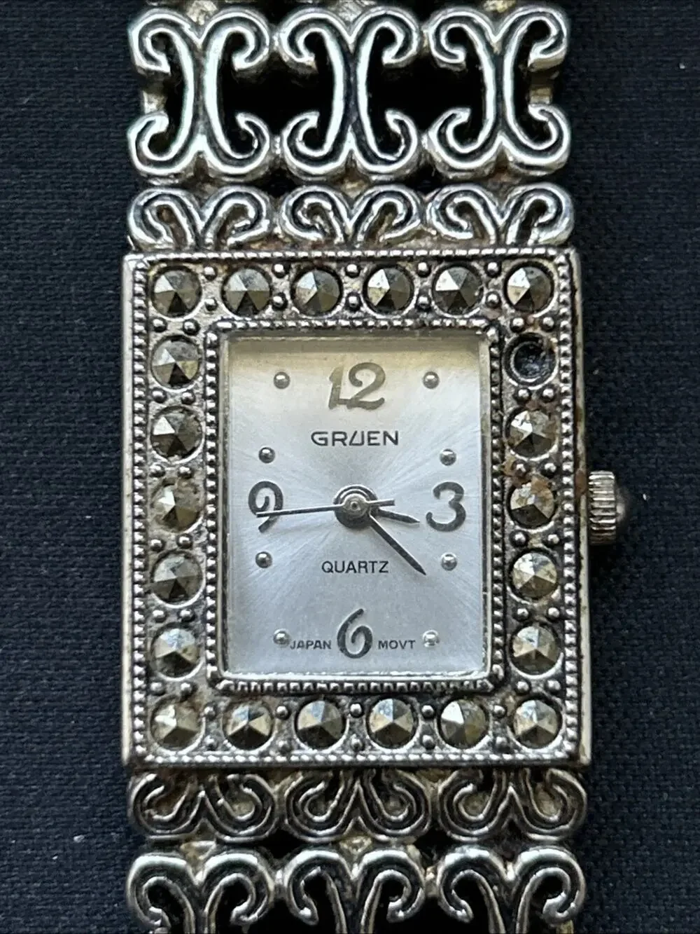 Gruen Silver Tone Marcasite Women’s Quartz Watch